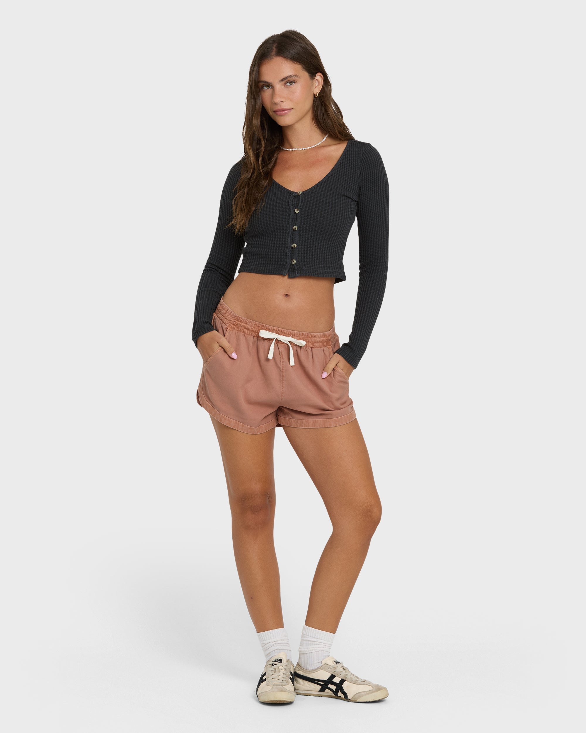 Road Trippin Elastic Waist Woven Shorts - Sugar Almond