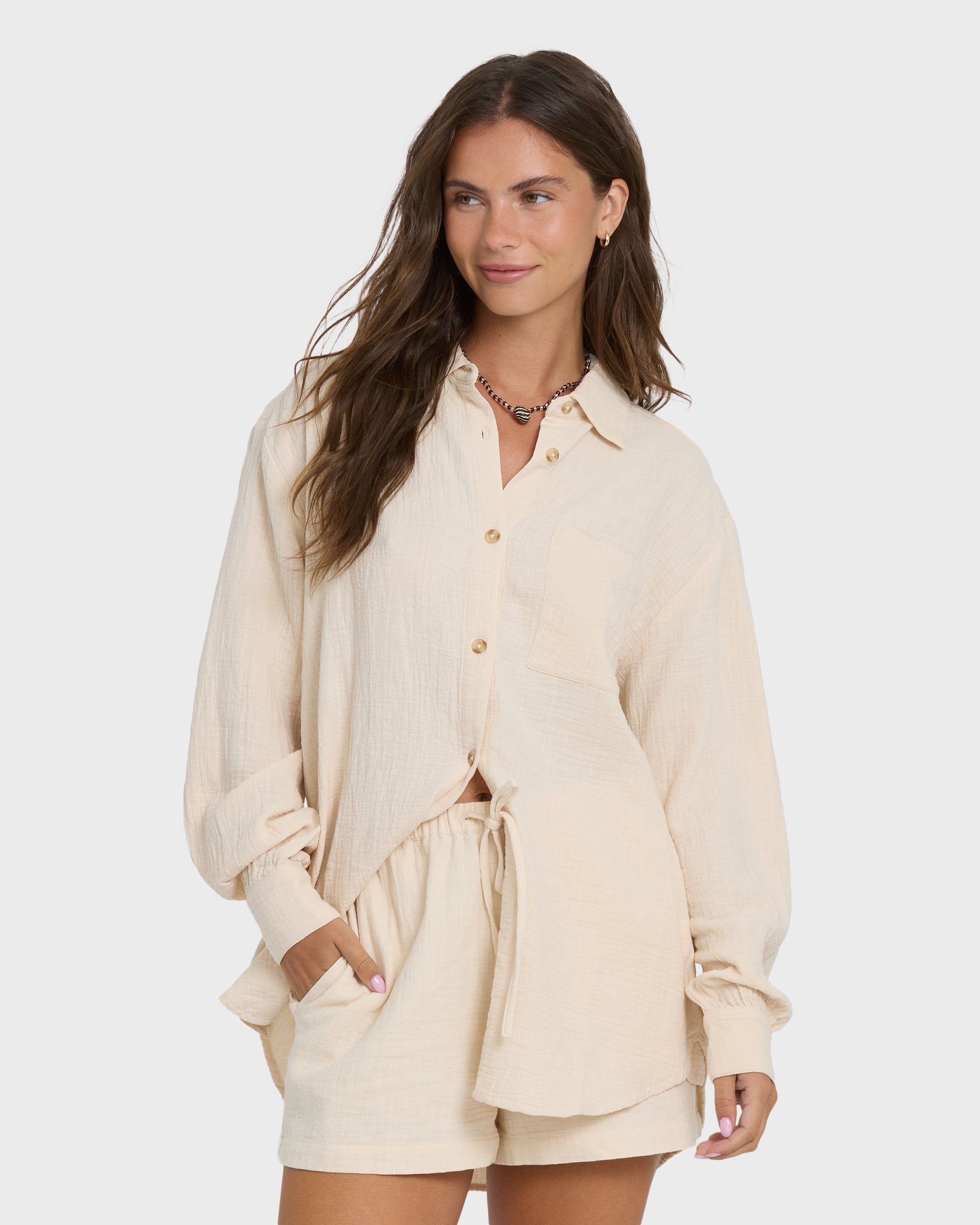 Wanderer Long Sleeve Woven Shirt - Dove