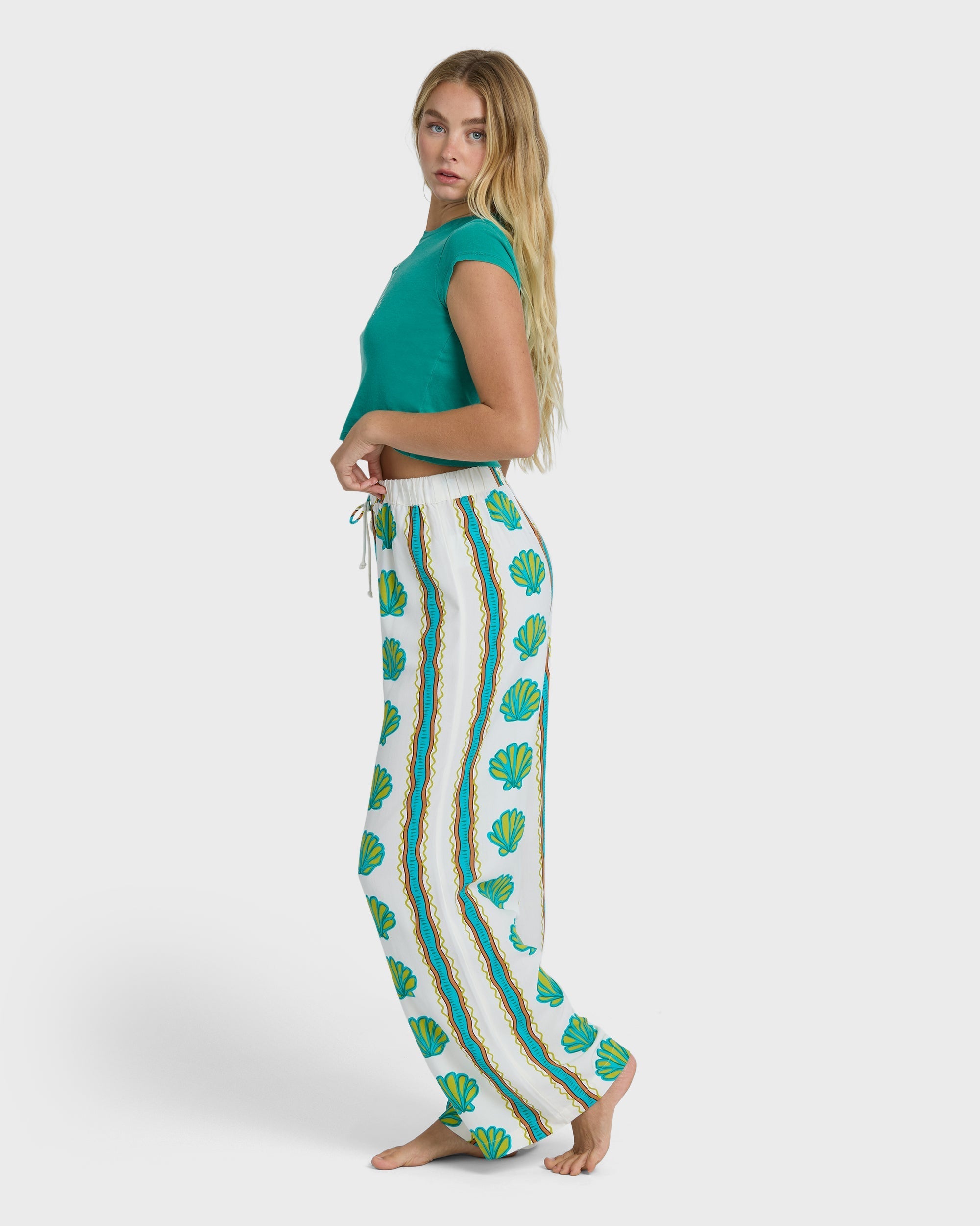 Coastal Crush Elastic Waist Pants - Salt Crystal
