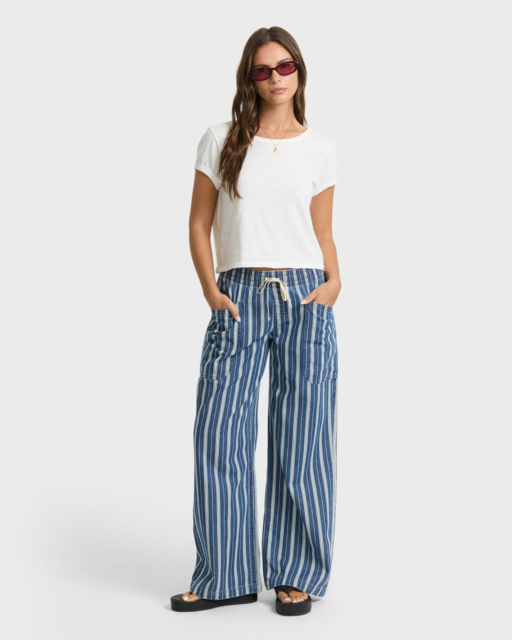 Zonte Elastic Waist Saltwashed Denim Pants - Blue Smoke