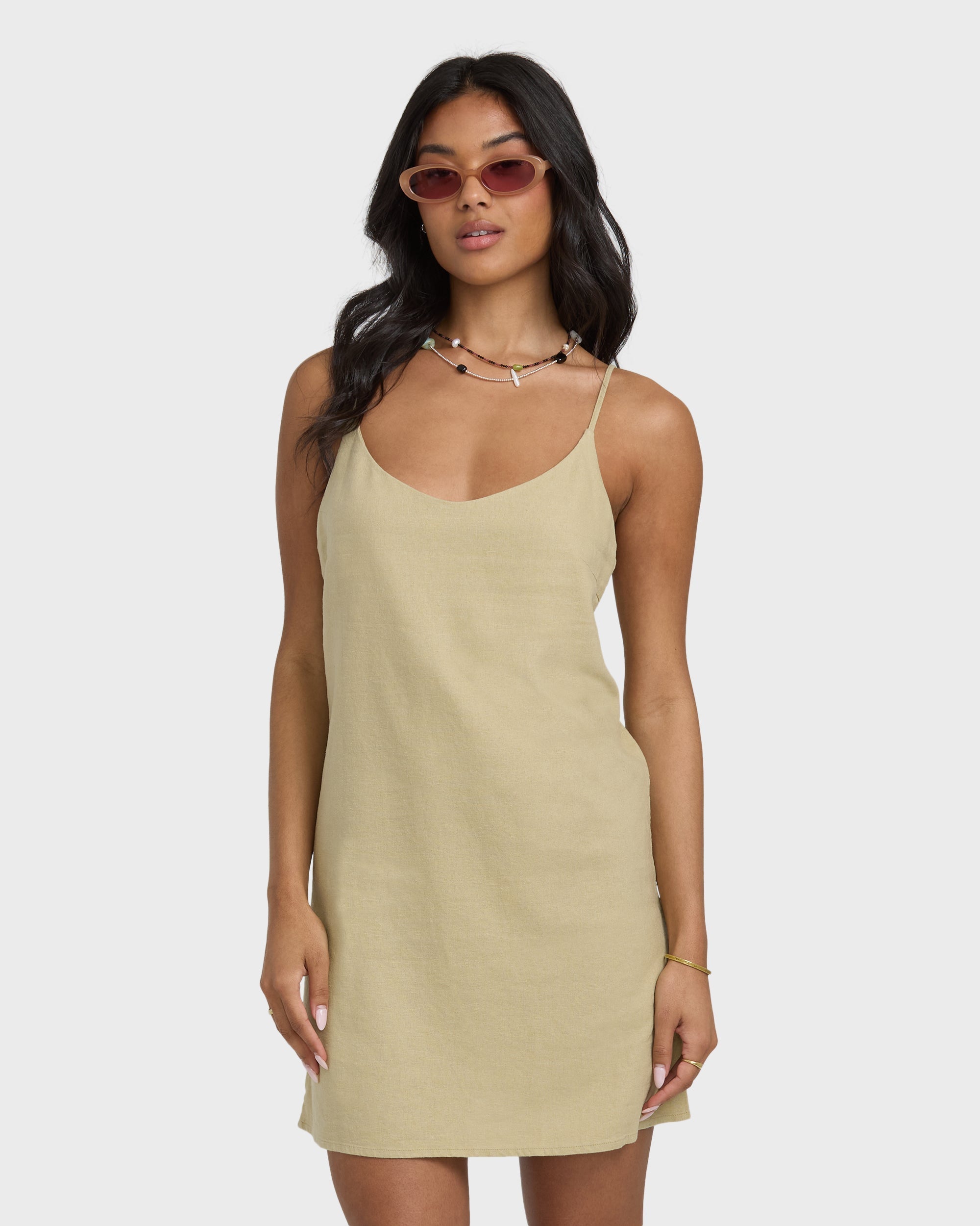 Summer Love Mini Slip Dress - Green Ash